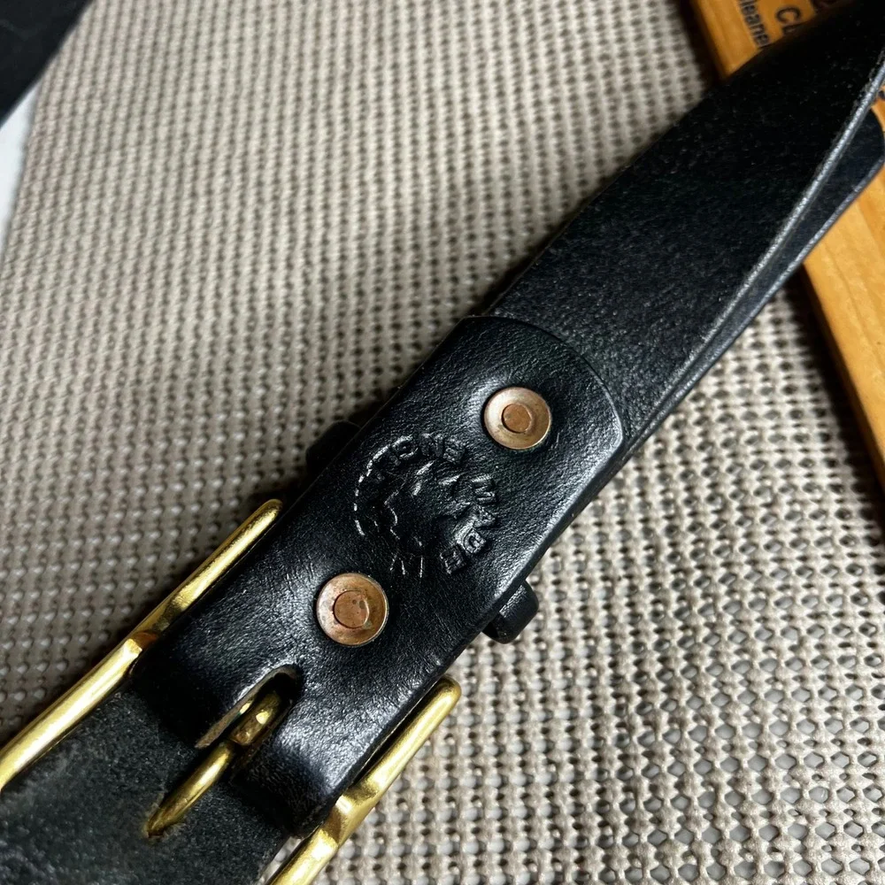 Bath Leather Goods Black Leather Belt Solid Brass Buckle Handmade in England